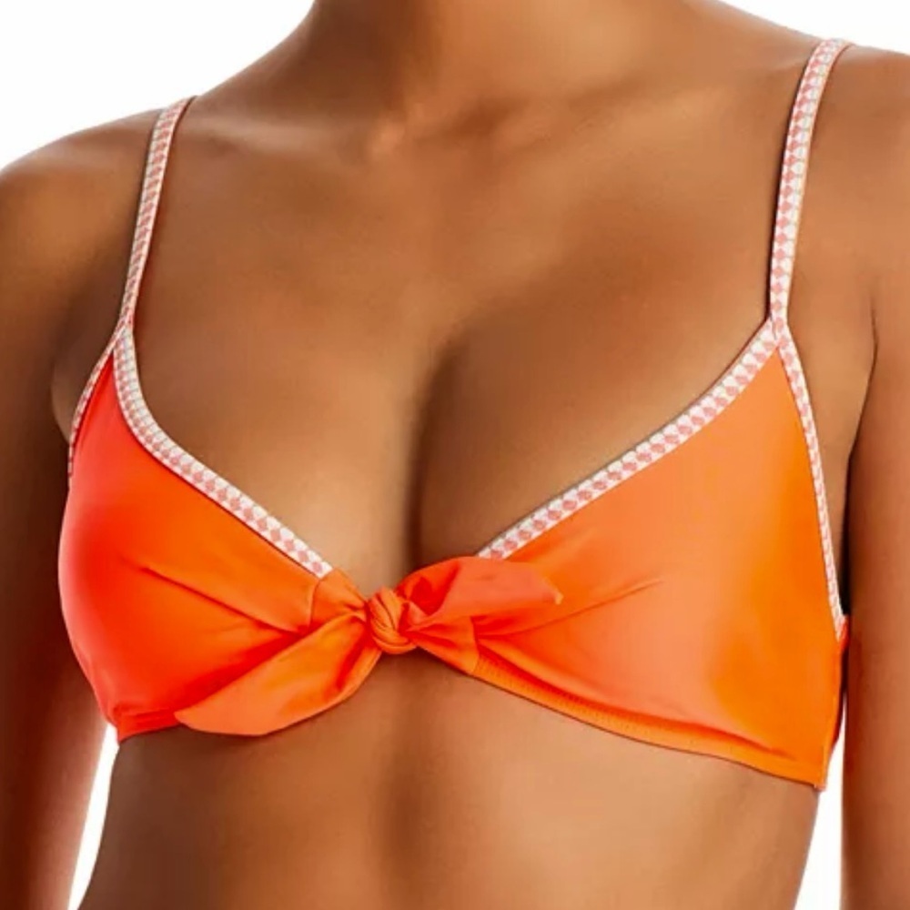 🌻 Lemlem Lena Neon Orange Tie Bikini Top Size Small